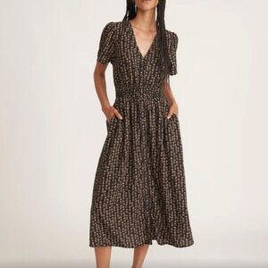 Marine Layer Annika Floral Black Short Sleeve Midi Dress S Small like new